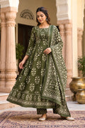 Women Green Printed Kurta Set with printed Dupatta