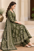 Women Green Printed Kurta Set with printed Dupatta