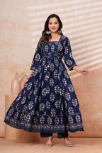 Women Blue Printed Kurta Set with printed Dupatta