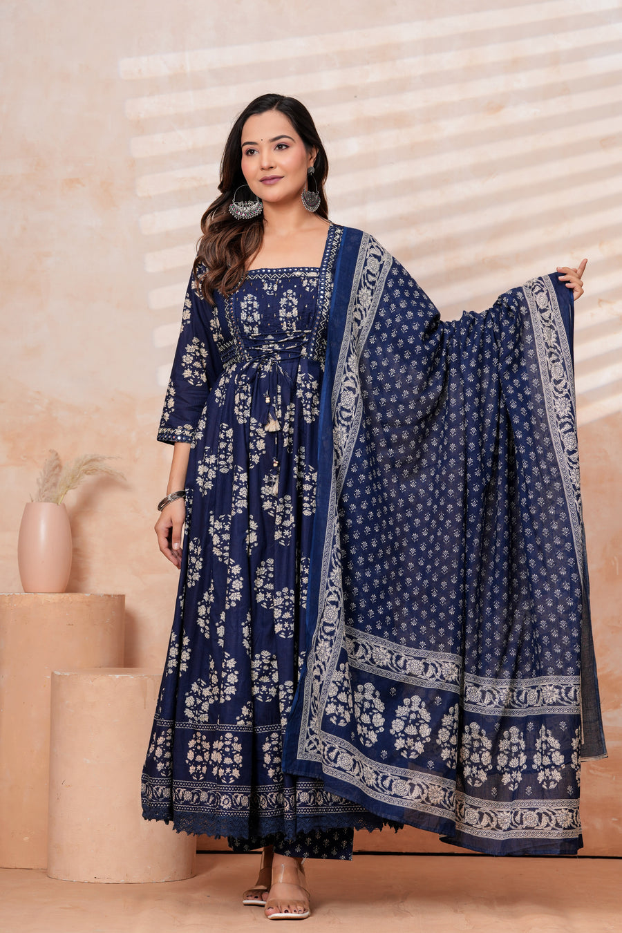 Women Blue Printed Kurta Set with printed Dupatta