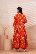 Women Rust orange Printed Kurta Set with printed Dupatta