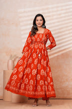 Women Rust orange Printed Kurta Set with printed Dupatta