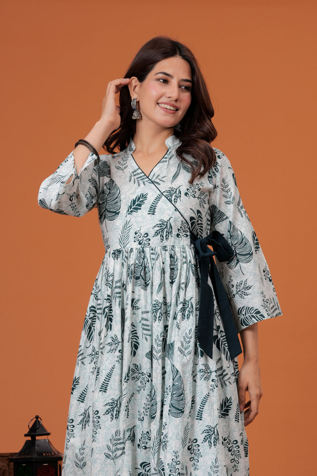 Elegant Grey Printed Cotton Kurti Pant Set with Flared Silhouette