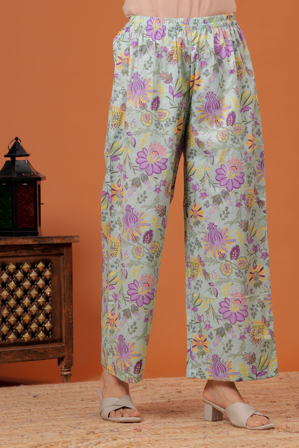 Elegant Green Floral  Printed A-Line Kurti with palazzo set