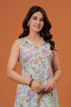 Elegant Green Floral  Printed A-Line Kurti with palazzo set