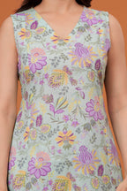 Elegant Green Floral  Printed A-Line Kurti with palazzo set
