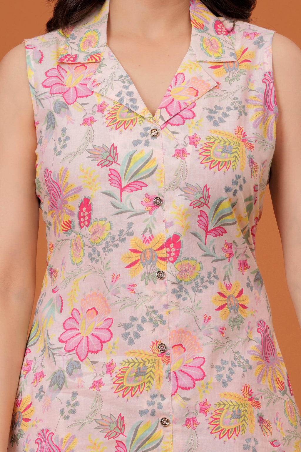 Elegant Peach Floral  Printed A-Line Kurti with palazzo set