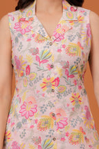 Elegant Peach Floral  Printed A-Line Kurti with palazzo set
