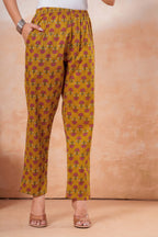 Mustard Floral Printed Cotton Kurta Set with Dupatta