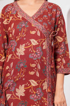 Rust Red Floral Printed Kurta Set with Dupatta