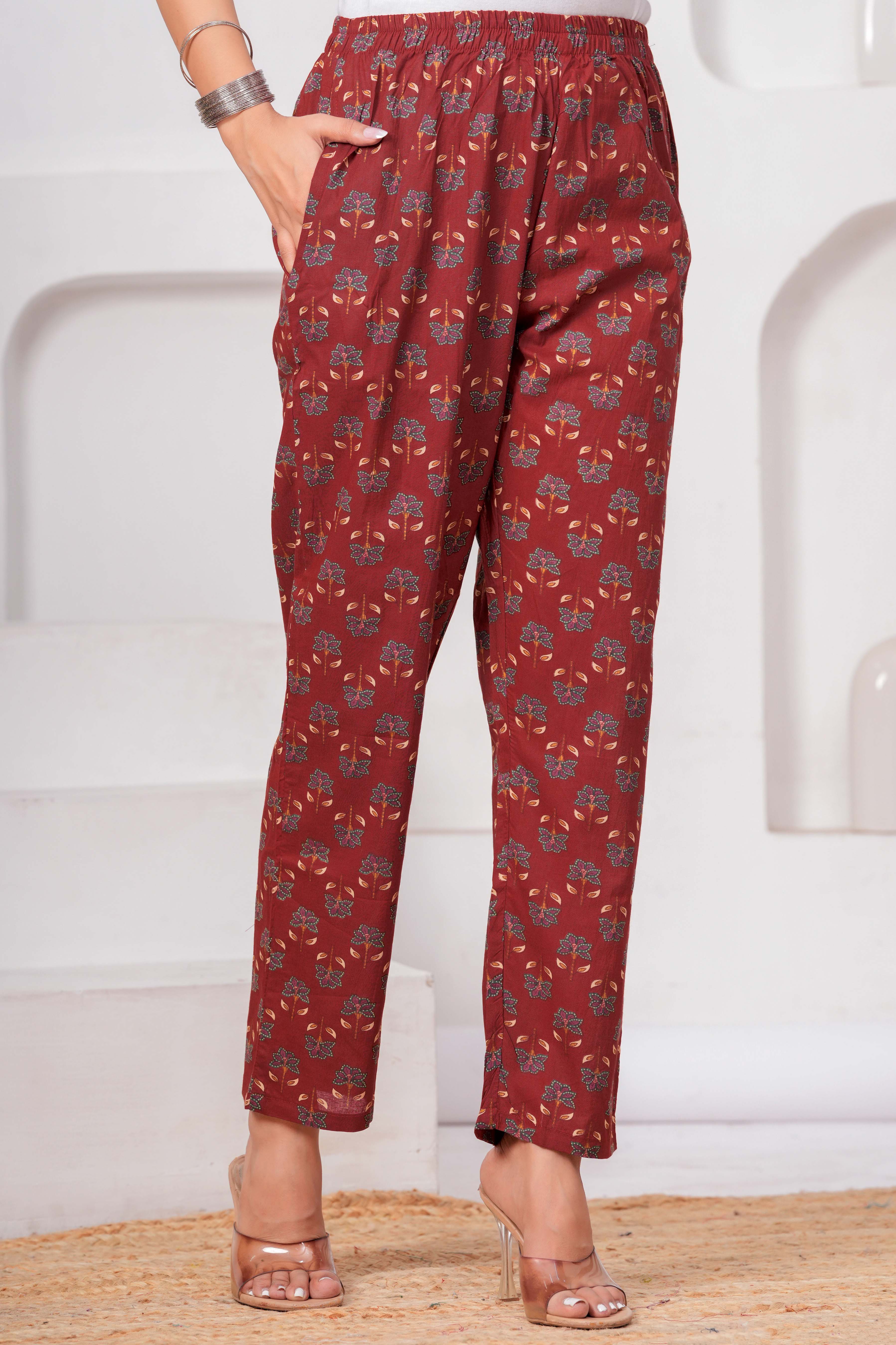 Rust Red Floral Printed Kurta Set with Dupatta
