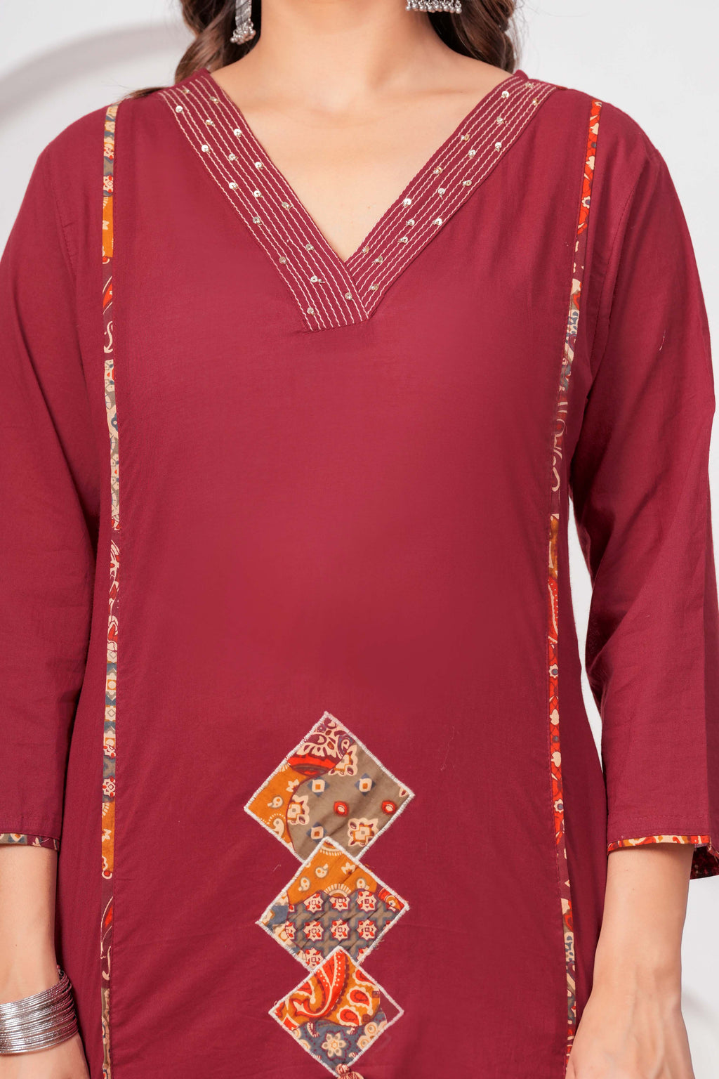 Maroon Embroidered Kurta Set with Printed Dupatta