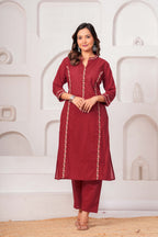 Elegant Maroon Embroidered Kurta Set with Dupatta