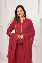 Elegant Maroon Embroidered Kurta Set with Dupatta