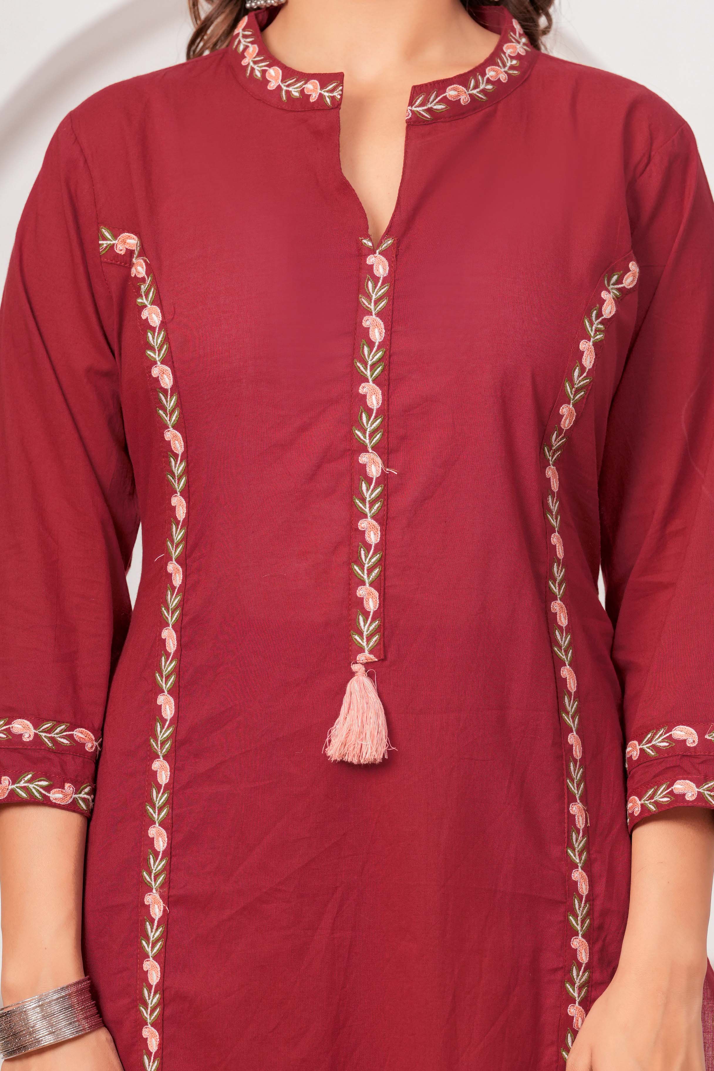 Elegant Maroon Embroidered Kurta Set with Dupatta