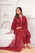 Elegant Maroon Embroidered Kurta Set with Dupatta