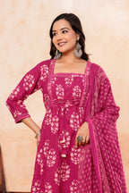 Women pink Printed Kurta Set with printed Dupatta