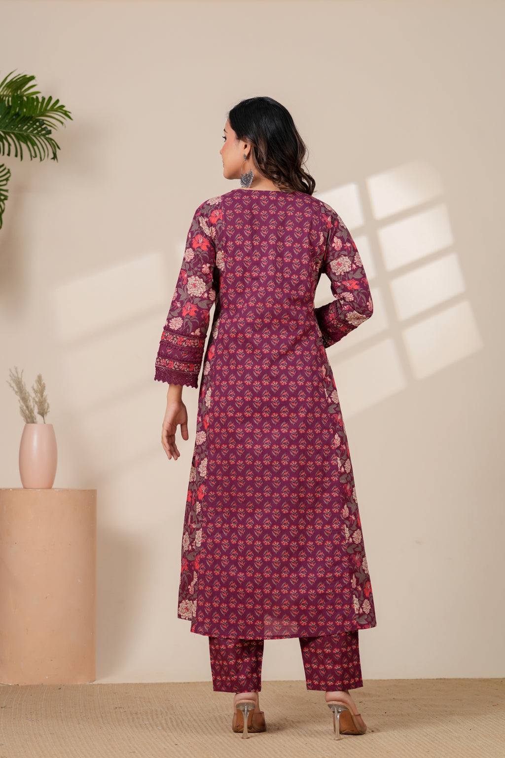 Elegant Maroon Floral Kurta & Pant Set with Lightweight Dupatta