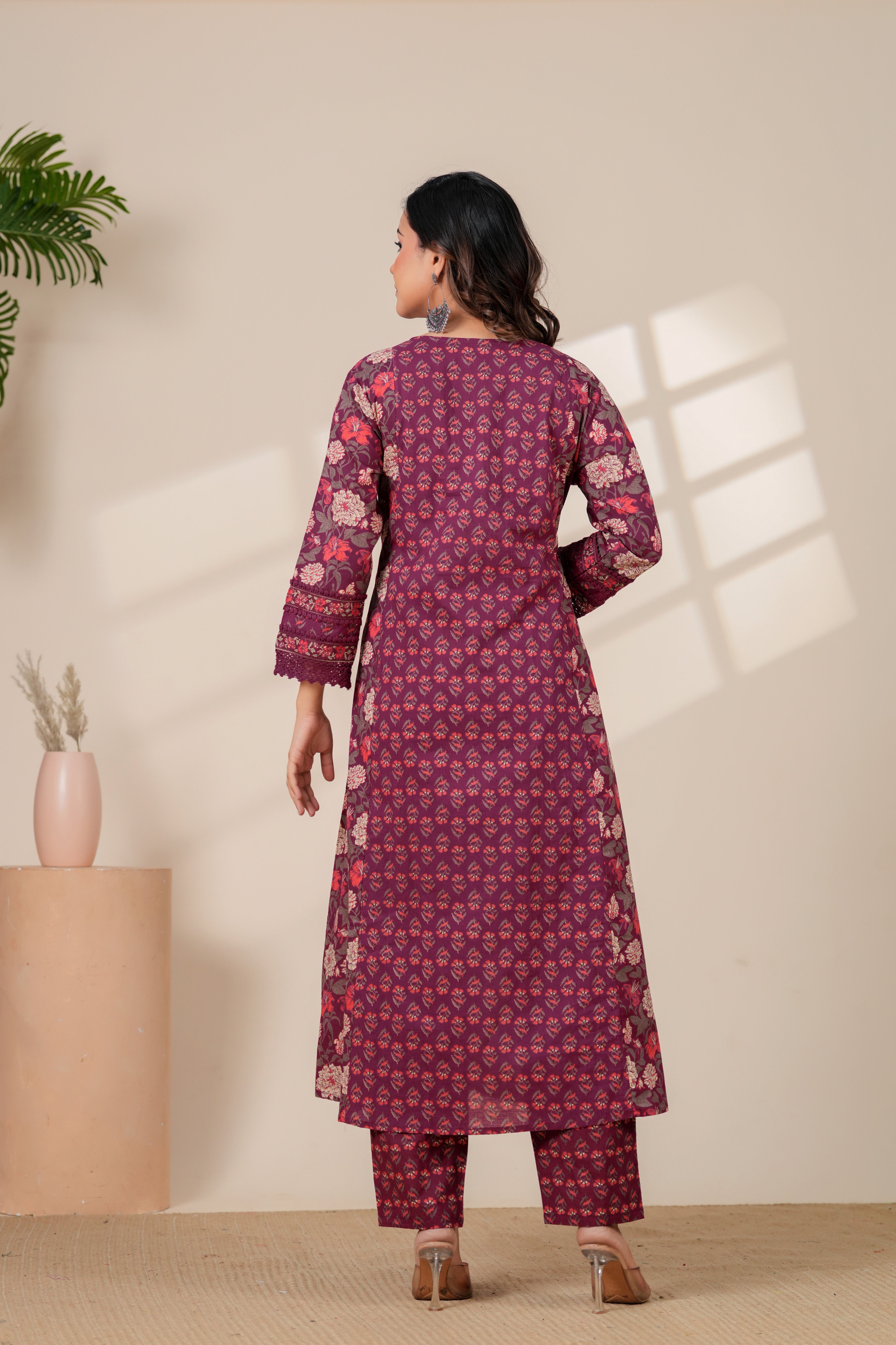 Elegant Maroon Floral Kurta & Pant Set with Lightweight Dupatta