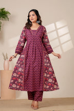 Elegant Maroon Floral Kurta & Pant Set with Lightweight Dupatta