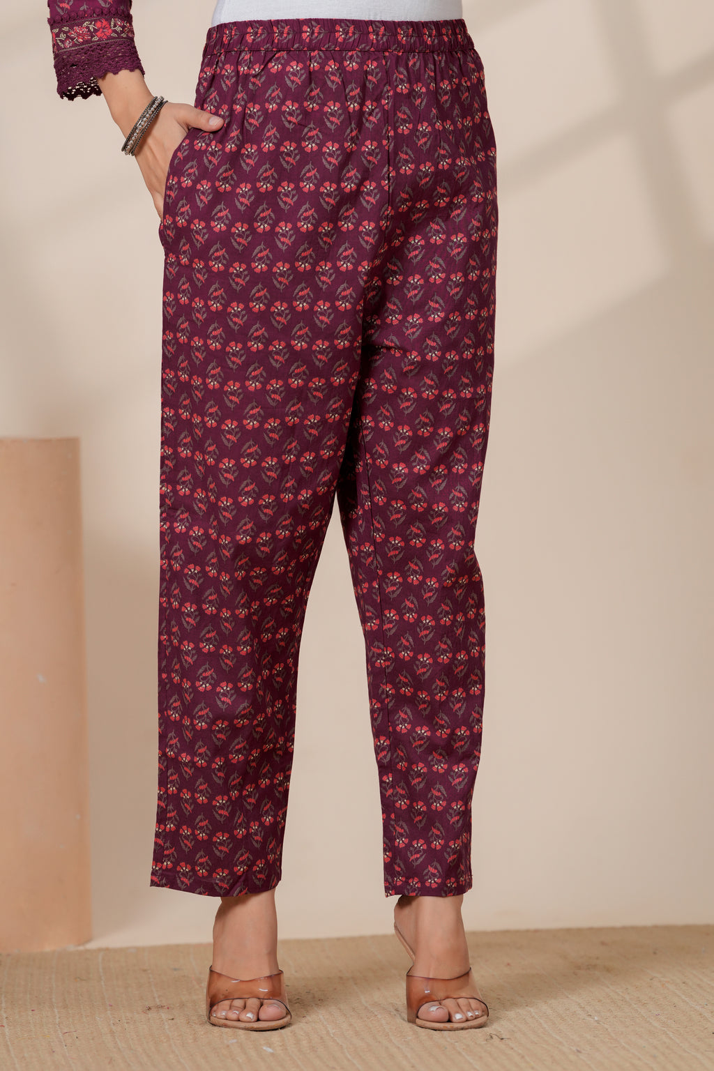 Elegant Maroon Floral Kurta & Pant Set with Lightweight Dupatta