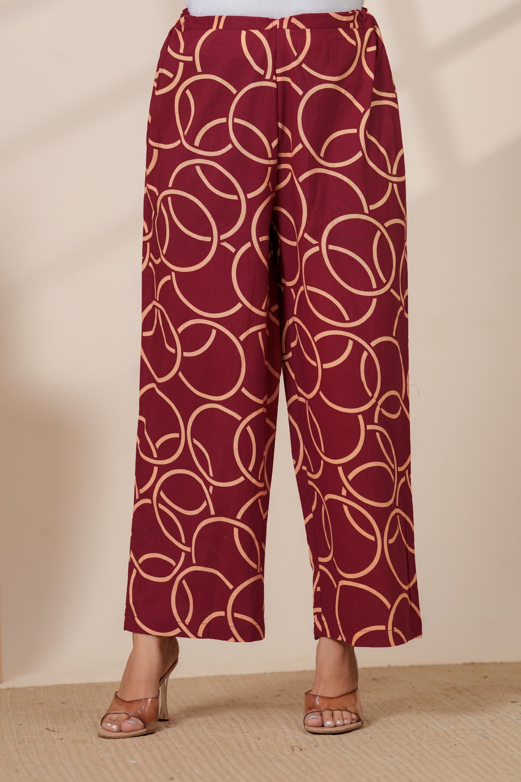 Maroon Geometric Printed A-Line Kurti & Pant Set