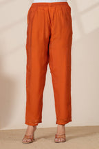 Elegant Rust Orange Kurta pant Set with Gota lace Dupatta