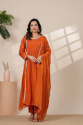 Elegant Rust Orange Kurta pant Set with Gota lace Dupatta