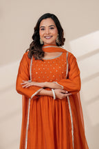 Elegant Rust Orange Kurta pant Set with Gota lace Dupatta
