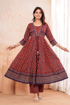 Elegant Maroon HandWorked Kurta Set With  Printed Duptta