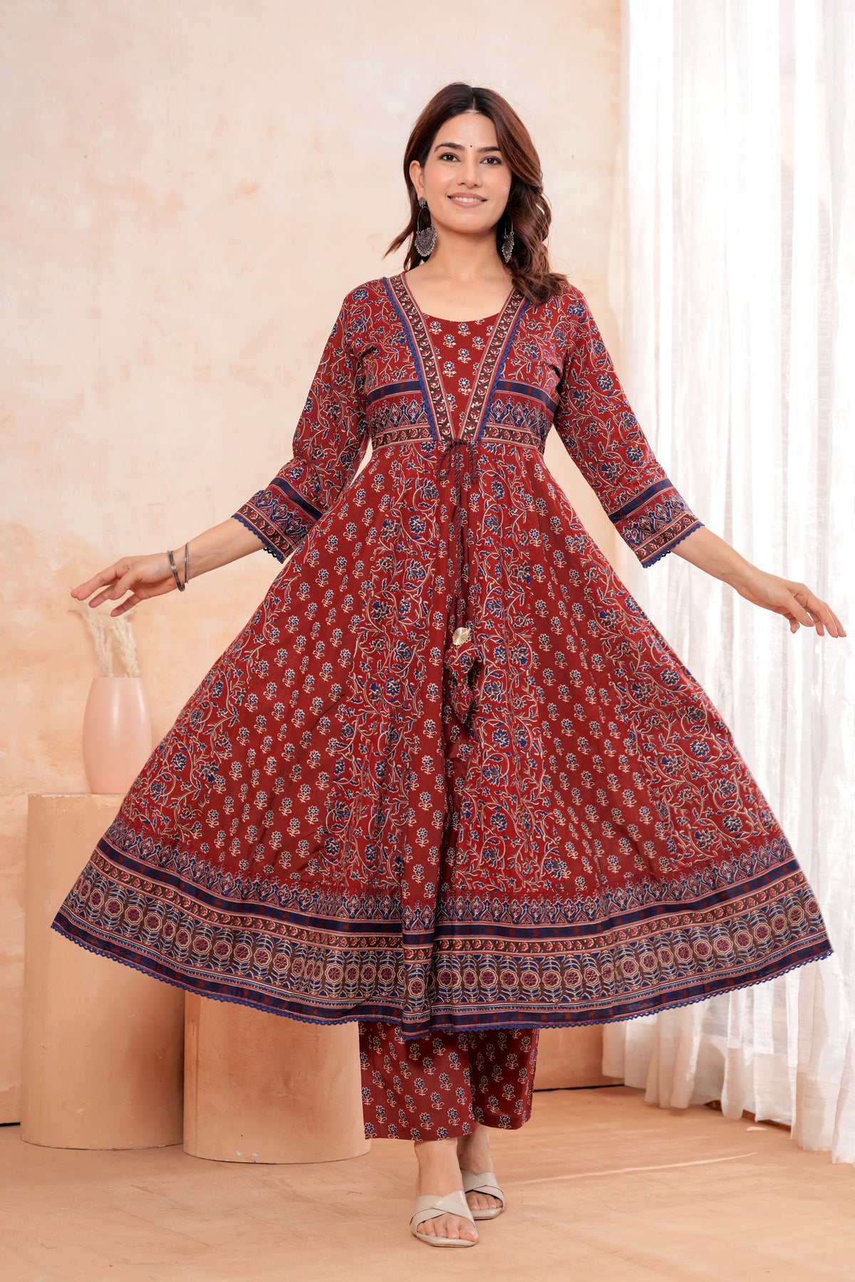 Elegant Maroon HandWorked Kurta Set With  Printed Duptta