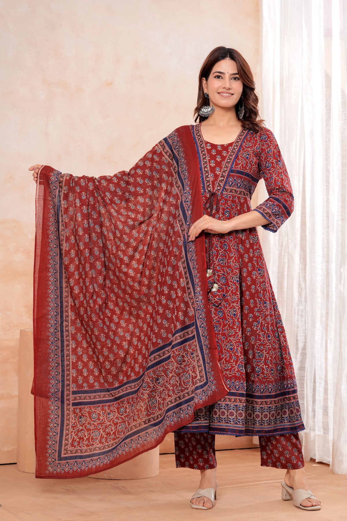 Elegant Maroon HandWorked Kurta Set With  Printed Duptta