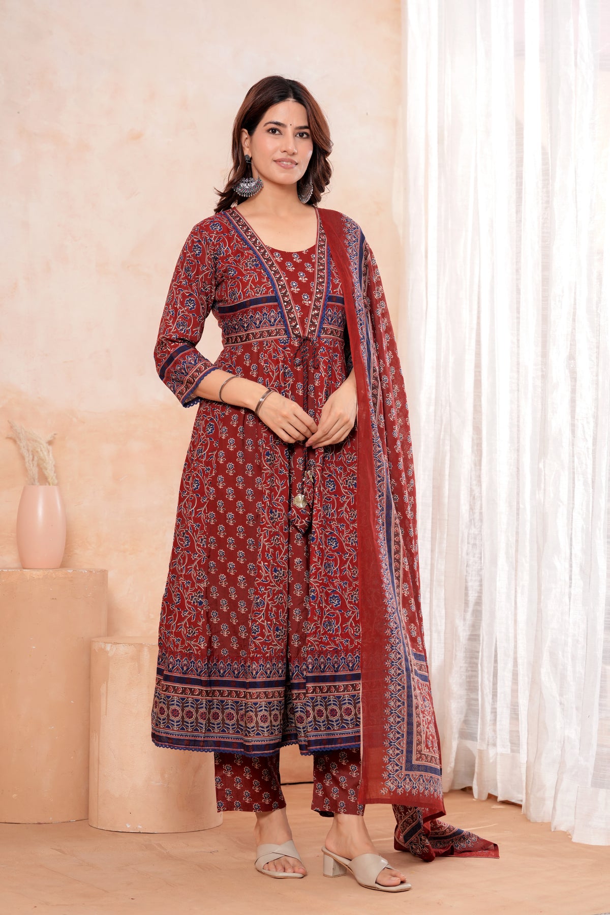 Elegant Maroon HandWorked Kurta Set With  Printed Duptta