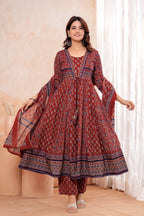 Elegant Maroon HandWorked Kurta Set With  Printed Duptta