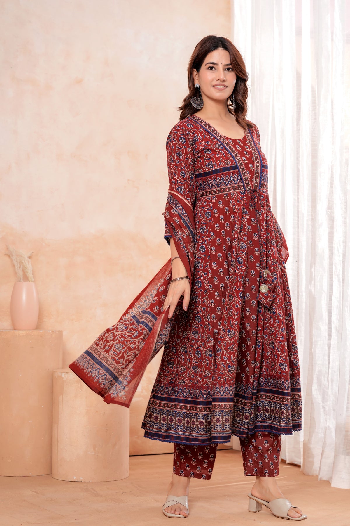 Elegant Maroon HandWorked Kurta Set With  Printed Duptta