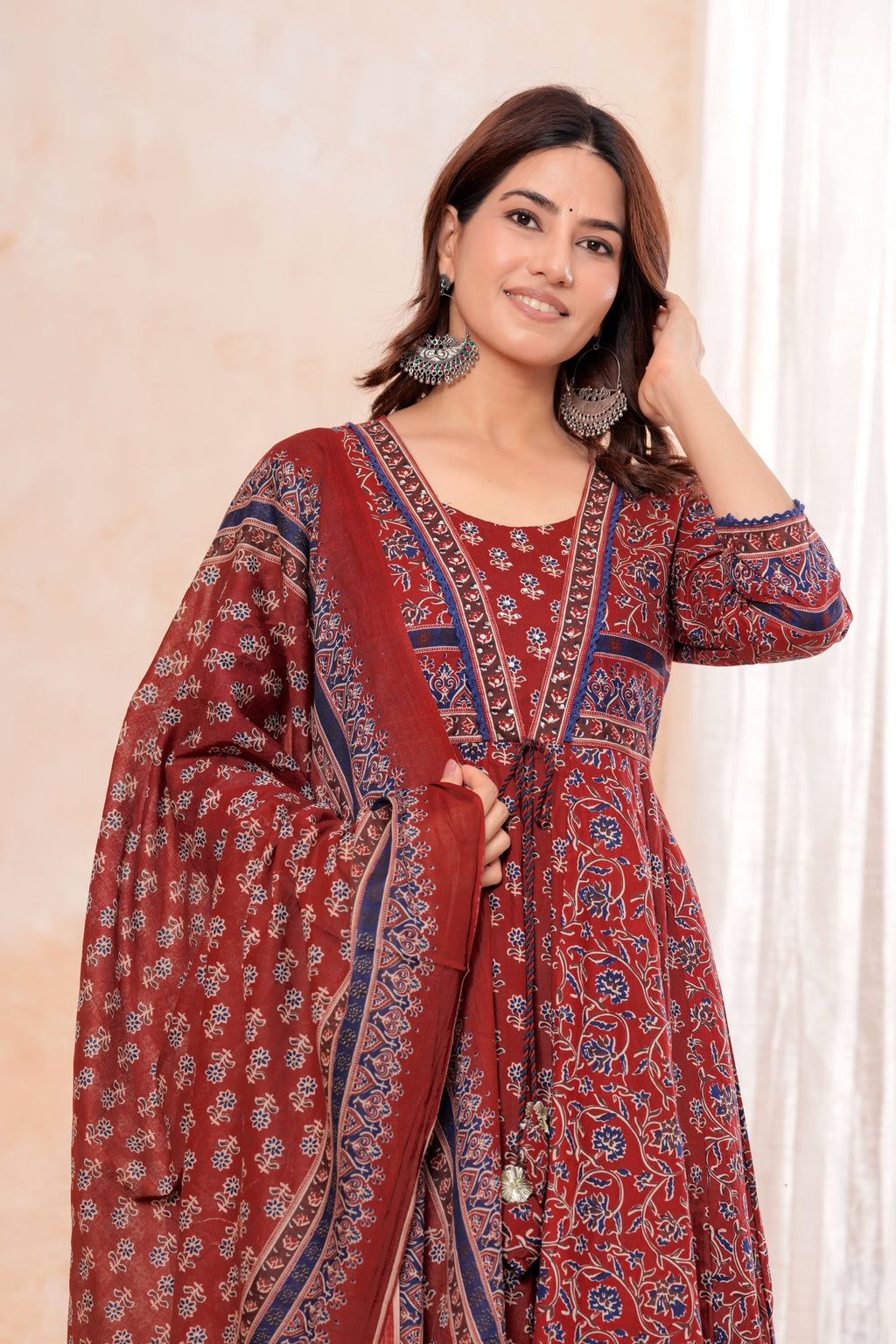 Elegant Maroon HandWorked Kurta Set With  Printed Duptta