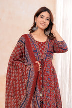 Elegant Maroon HandWorked Kurta Set With  Printed Duptta