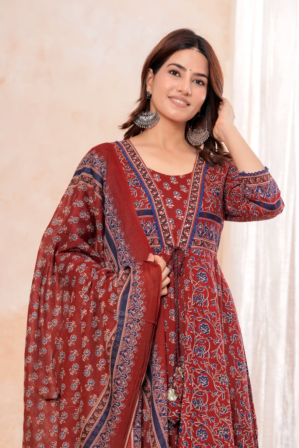 Elegant Maroon HandWorked Kurta Set With  Printed Duptta