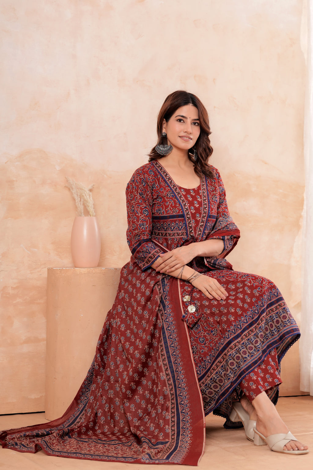 Elegant Maroon HandWorked Kurta Set With  Printed Duptta