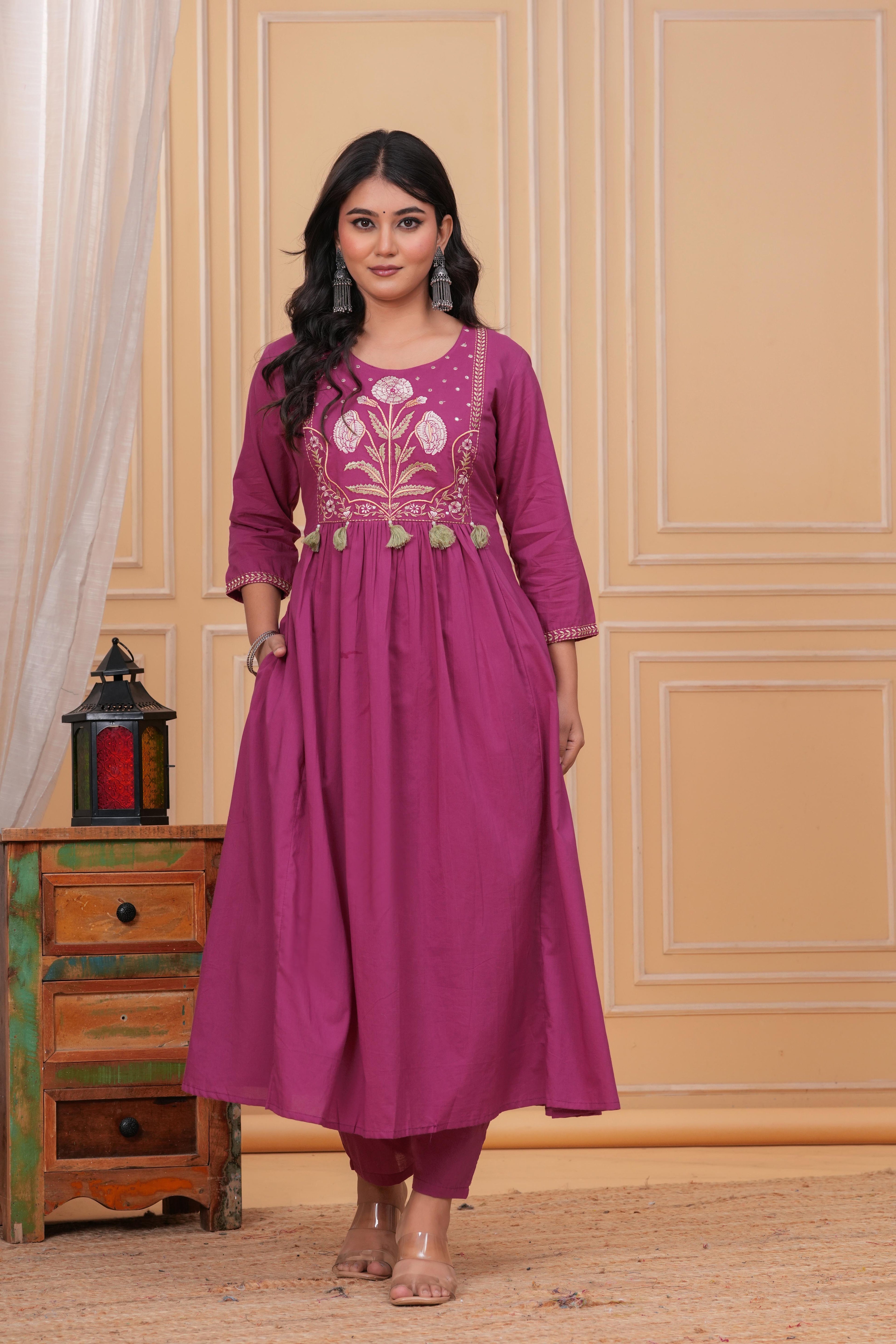 Elegant Women Embroidered Pink Kurta Pant with Cotton Printed Dupatta