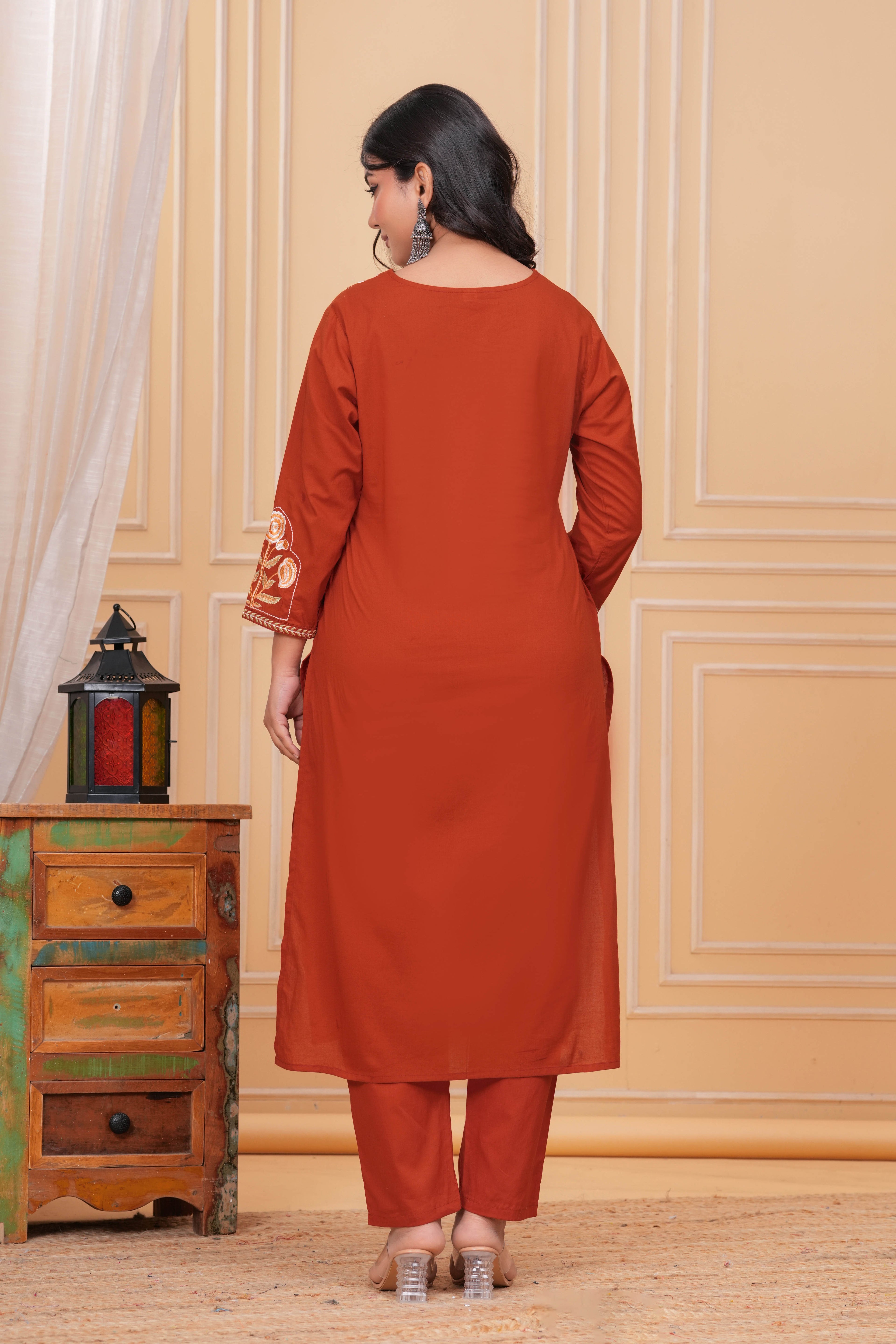 Elegant Rust Orange Handwork Kurta Set for Women