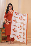 Elegant Rust Orange Handwork Kurta Set for Women