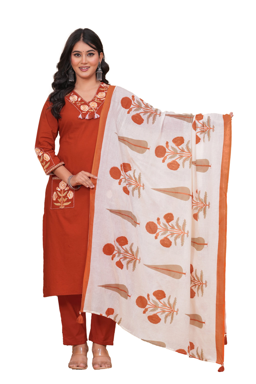 Elegant Rust Orange Handwork Kurta Set for Women