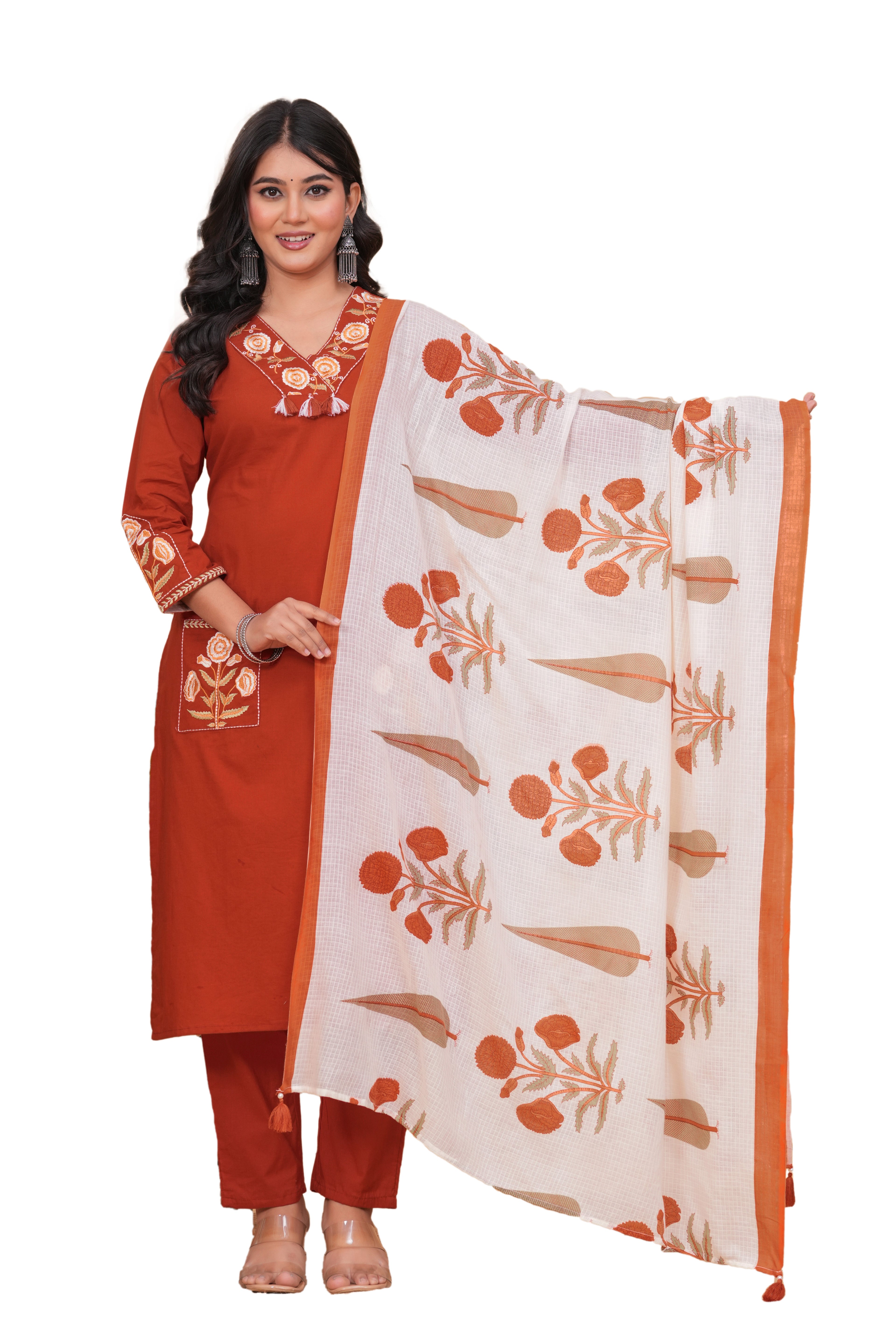 Elegant Rust Orange Handwork Kurta Set for Women