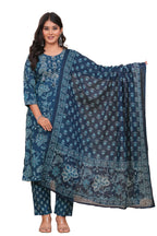 Elegant Teal Blue Floral Printed Kurta Set with Dupatta